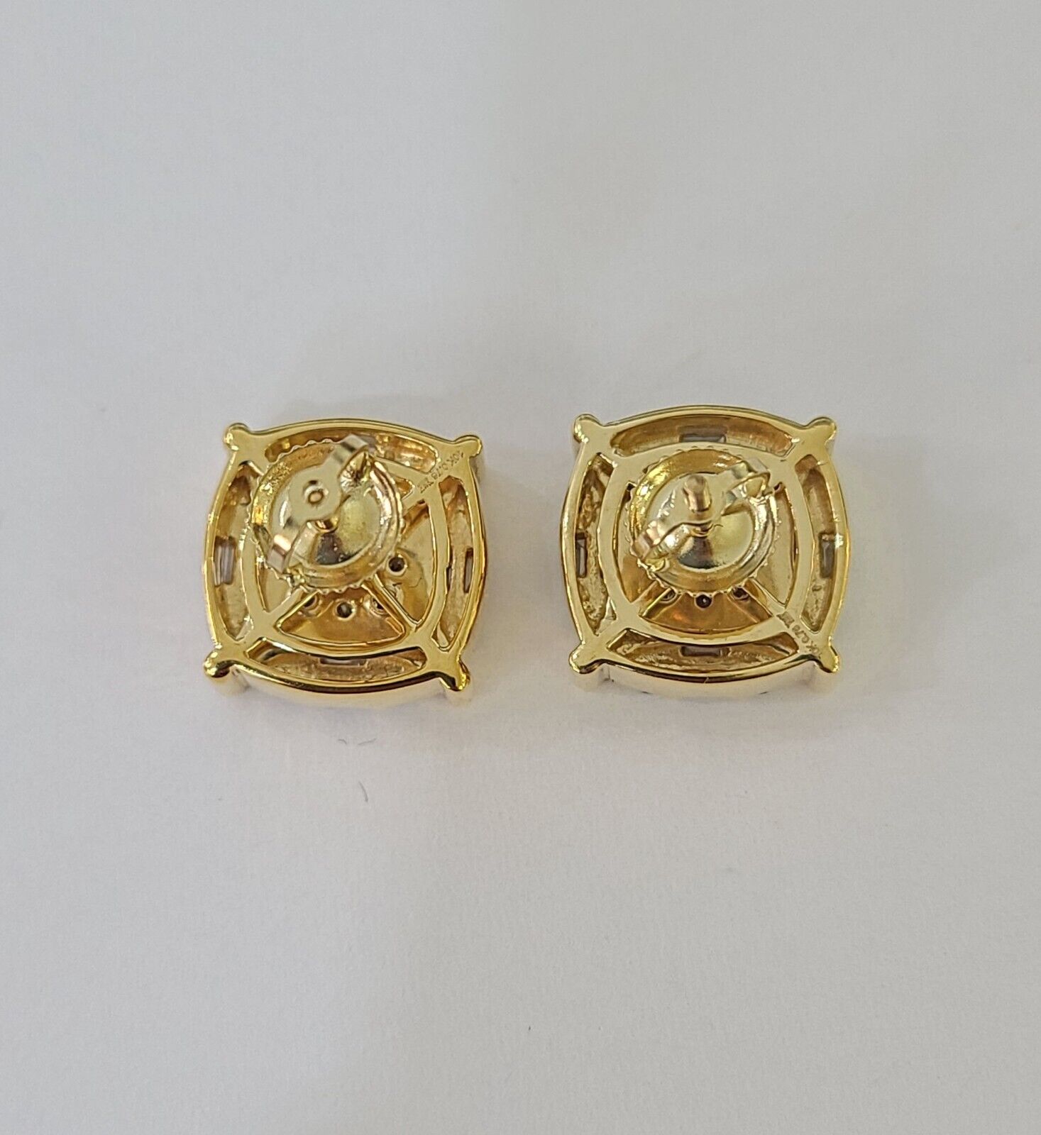 10k Yellow gold Flower Earrings Real Diamond screw - back Women Men studs - GoldenlinQ